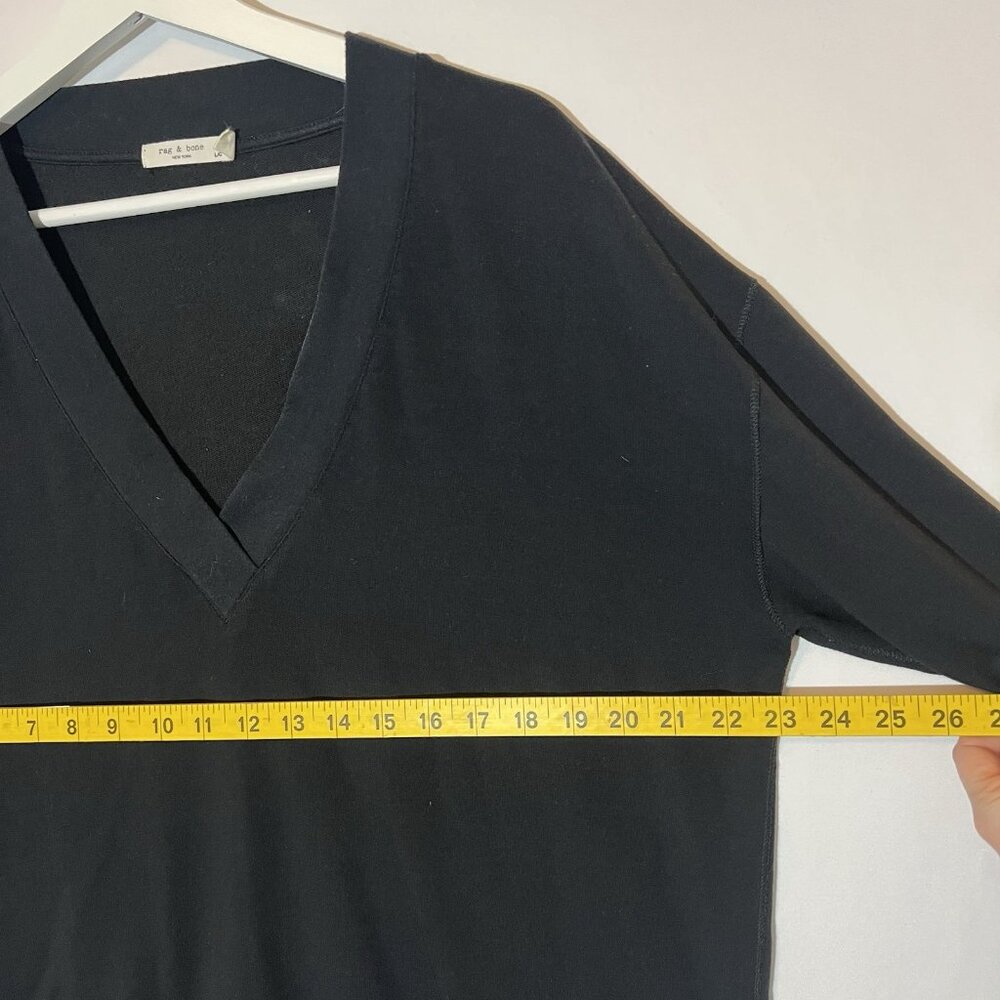 Rag & Bone V Neck Sweatshirt Size Large Women’s Black Flora Pullover Stretch - Picture 7 of 10